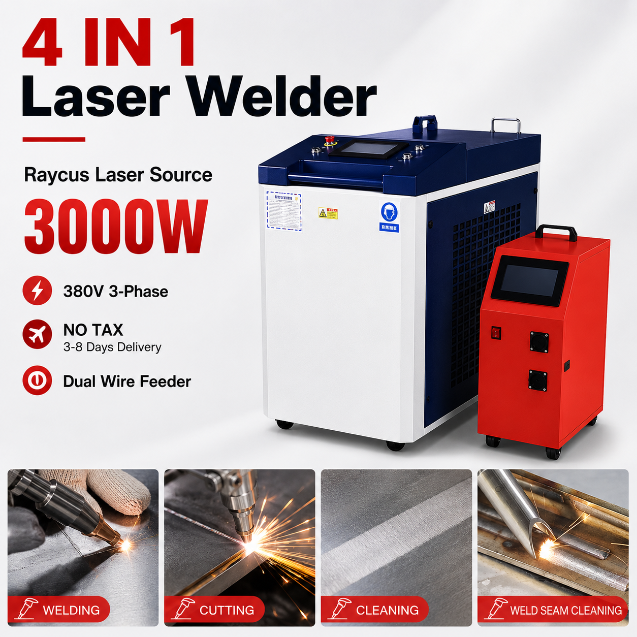 Industrial Handheld Laser Welding Machine - Raycus 3000W 4 IN 1 Fiber