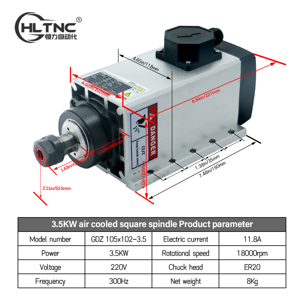 3.5KW ER20 220VSquare Fly-edge - Cnc Spindle Motor reseña y precio